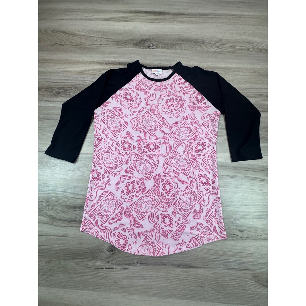 LuLaRoe Disney Princess Ariel AOP Randy Tee Pink Black Size‎ S Little Mermaid